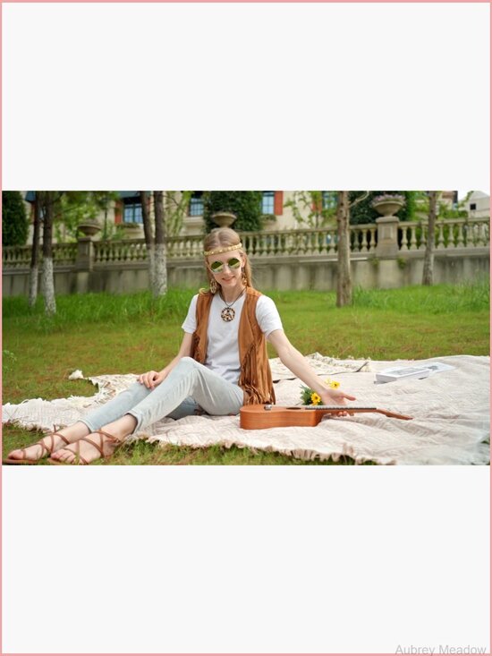 Hippie Fringe Vest Costume Set with Earrings Headband Necklace Sunglasses main image 4